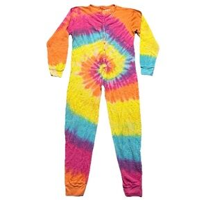 Follow Me Size XL Tie Dye Thermal One Piece Pajamas Long John’s Colorful Buttons